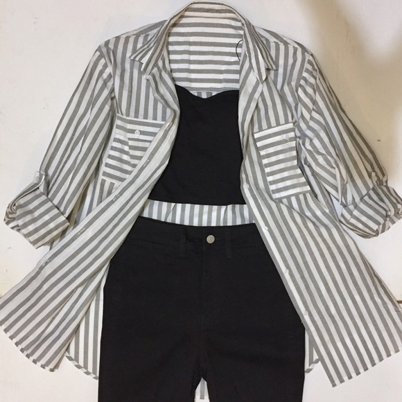 Striped Oversized Outer Shirt w Pockets - Picture 4 of 7